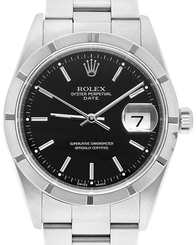 Rolex Oyster Perpetual Date 34MM Black Dial Steel Bracelet (15210)