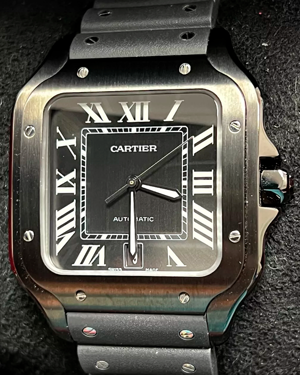 2022 Cartier Santos De Cartier 39.8MM Black Dial Rubber Strap (WSSA0039)