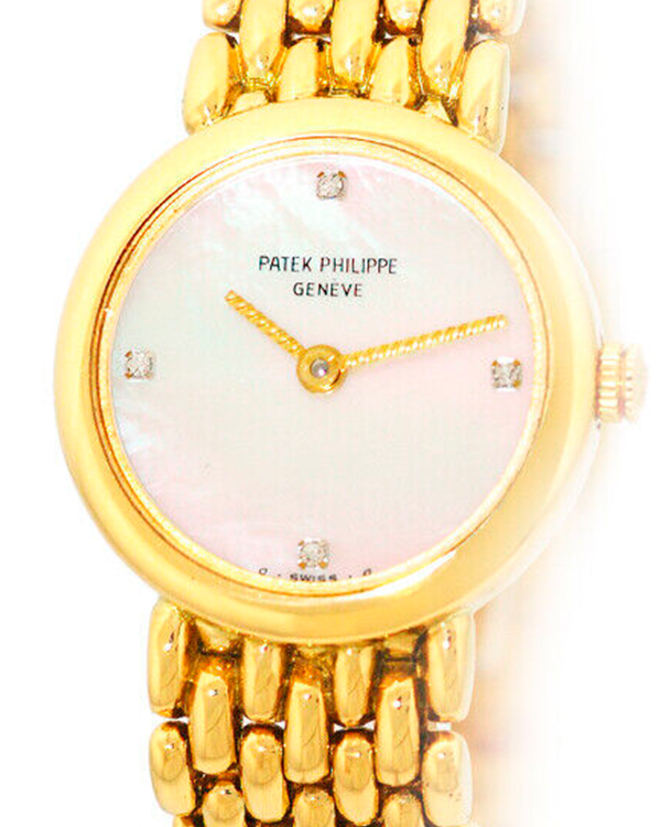 Patek Philippe Calatrava 20MM Quartz Mother of Pearl Dial Yellow Gold Bracelet (4706)