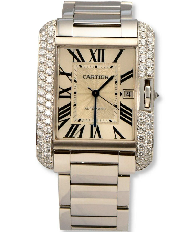 Cartier Tank Anglaise 37X47MM Silver Dial White Gold Bracelet (3506)