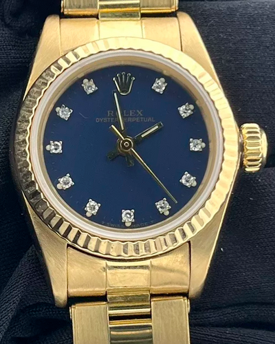 Rolex Oyster Perpetual 24MM Blue Dial Yellow Gold Oyster Bracelet (67198)