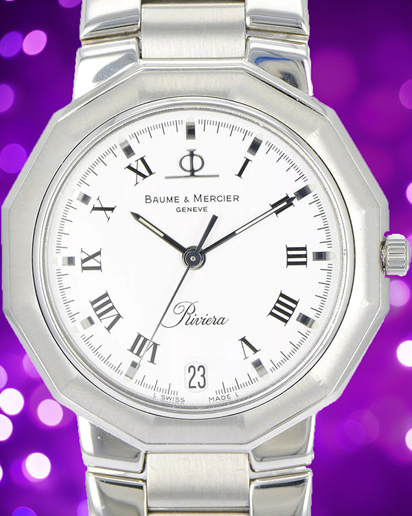 Baume & Mercier Riviera 34MM Quartz White Dial Steel Bracelet (5131.3)