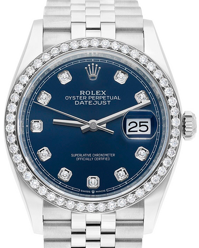 Rolex Datejust 36MM Aftermarket Bezel Blue Dial Jubilee Bracelet (126234)