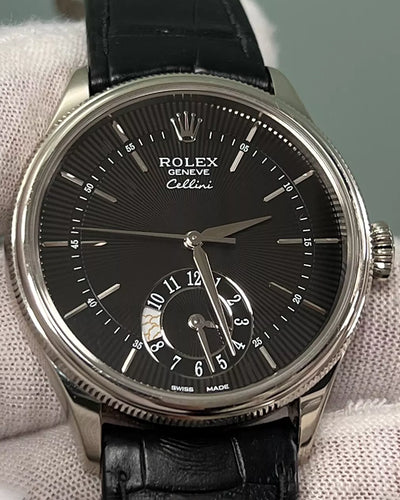 2019 Rolex Cellini Dual Time 39MM Black Dial Leather Strap (50529)