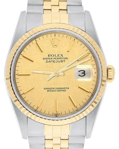 1997 Rolex Datejust 36MM Champagne Linen Dial Two-Tone Jubilee Bracelet (16233)