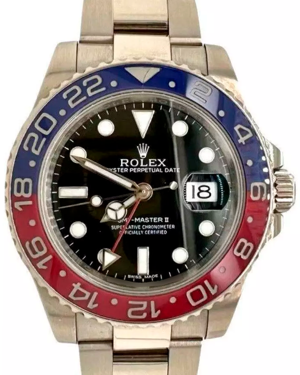 2018 Rolex GMT-Master II "Pepsi" 40MM Black Dial White Gold Oyster Bracelet (116719BLRO)