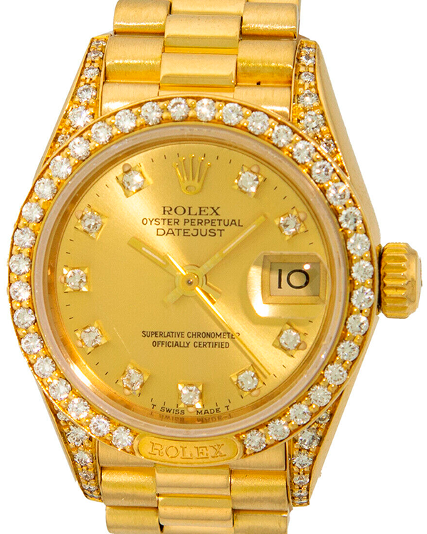 Rolex Lady-Datejust Vintage 26MM Champagne Dial Yellow Gold President Bracelet (69158)