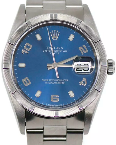 2000 Rolex Oyster Perpetual Date 34MM Blue Dial Oyster Bracelet (15210)