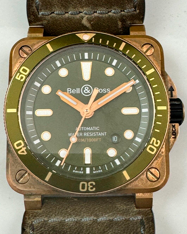 Bell & Ross BR 03-92 Diver 42MM Green Dial Leather Strap (BR0392-D-G-BR/SCA)