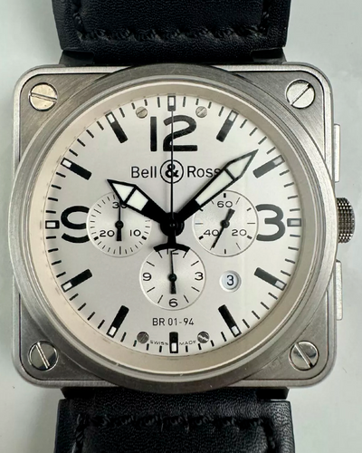 Bell & Ross BR 01-94 Chronograph 46MM Ivory Dial Aftermarket Leather Strap (BR01-94-S)