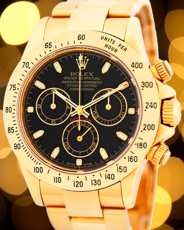 2000 (P Serial) Rolex Cosmograph Daytona 40MM Black Dial Yellow Gold Oyster Bracelet (116528)