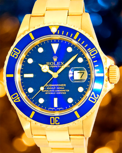 2004 (F Serial) Rolex Submariner Date 40MM Blue Dial Yellow Gold Bracelet (16618)