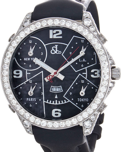 Jacob & Co. Five Time Zones 47MM Quartz Black Dial Leather Strap Custom Diamonds (JC-29)