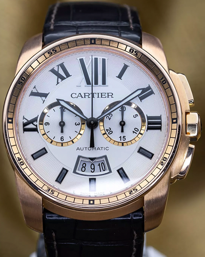 2013 Cartier Calibre de Cartier Chronograph 42MM Silver Dial Leather Strap (W7100044)