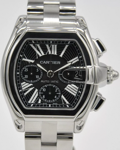 2004 Cartier Roadster XL Chronograph 49MM Black Dial Steel Bracelet (W62020X6)