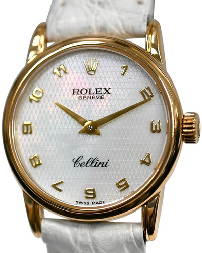 Rolex Cellini 25MM Quartz White Mother of Pearl Dial Aftermarket Leather Strap (6111)