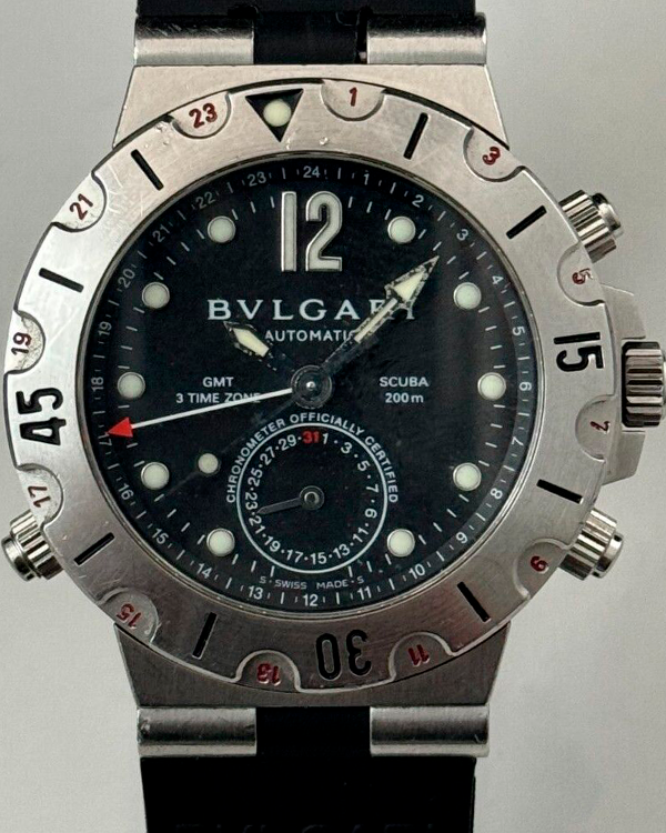 Bvlgari Diagono Scuba GMT 38MM Black Dial Aftermarket Rubber Strap (SD38SGMT)