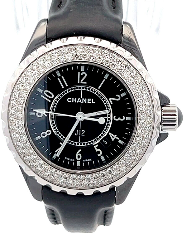 Chanel J12 33MM Quartz Black Dial Leather Strap (H1339)