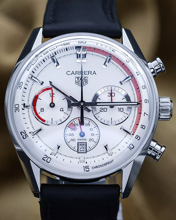 2023 TAG Heuer Carrera Chronosprint x Porsche S.E. 42MM White Dial Leather Strap (CBS2011)