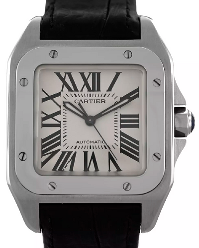 Cartier Santos 100 33MM Silver Dial Leather Strap (W20106X8)