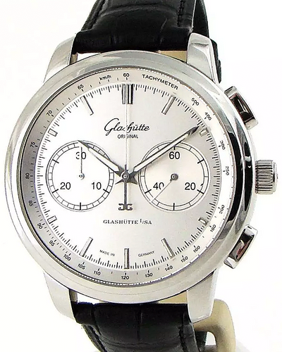 2020 Glashütte Original Senator Chronograph XL 44MM Silver Dial Leather Strap (1-39-34-21-42-04)