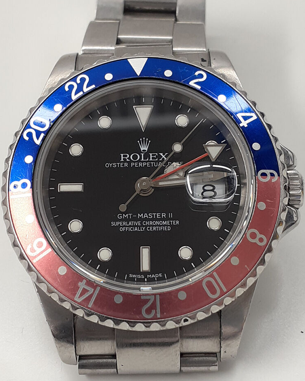 2006 Rolex GMT Master II "Pepsi" 40MM Black "Error Stick" Dial Steel Bracelet (16710)