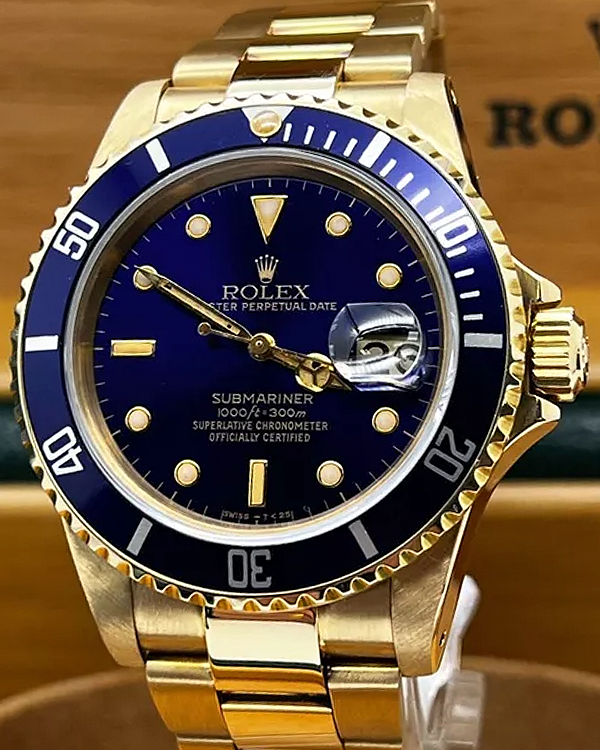 1981 (6.7 Mill Serial) Rolex Submariner Date 40MM Blue Dial Yellow Gold Oyster Bracelet (16808)