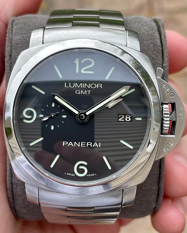 2016 Panerai Luminor 1950 3 Days GMT 44MM Black Dial Steel Bracelet (PAM00329)