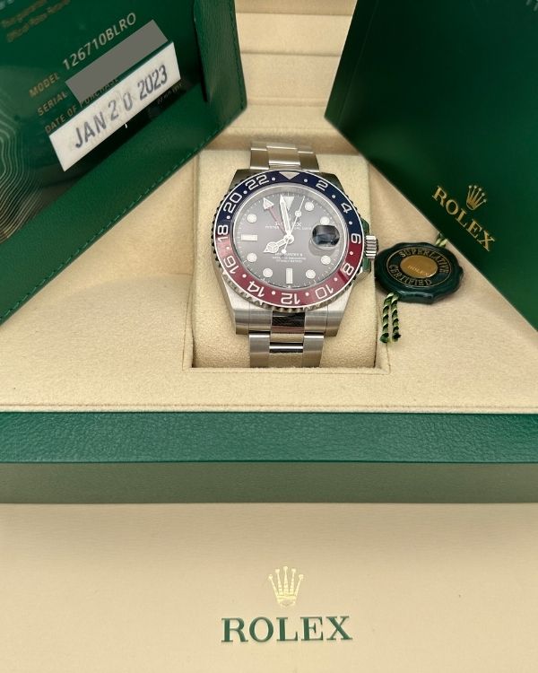 2023 Rolex GMT-II Pepsi Oyster Bracelet Black Dial (126710BLRO