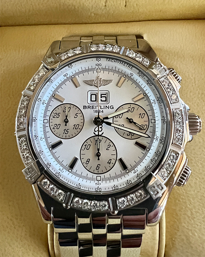 2004 Breitling Chronograph Chronometer 44mm Crosswind Special White Dial & Factory Diamond Bezel (A44355)