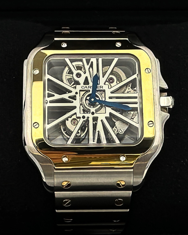 Cartier Santos De Cartier Yellow Gold Stainless Steel Skeleton Dial (WHSA0019)