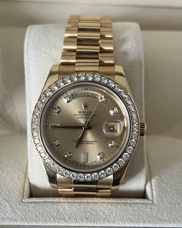 Rolex Day-Date II Yellow Gold Diamond Bezel (218348) – Grailzee