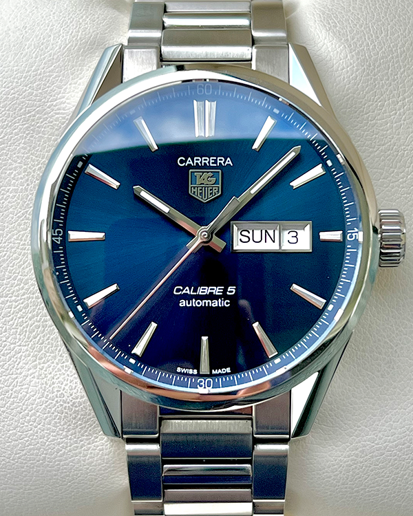 No Reserve - 2019 TAG Heuer Carrera Calibre 5 Day-Date 41MM Steel Blue Dial (WAR201E.BA0723)