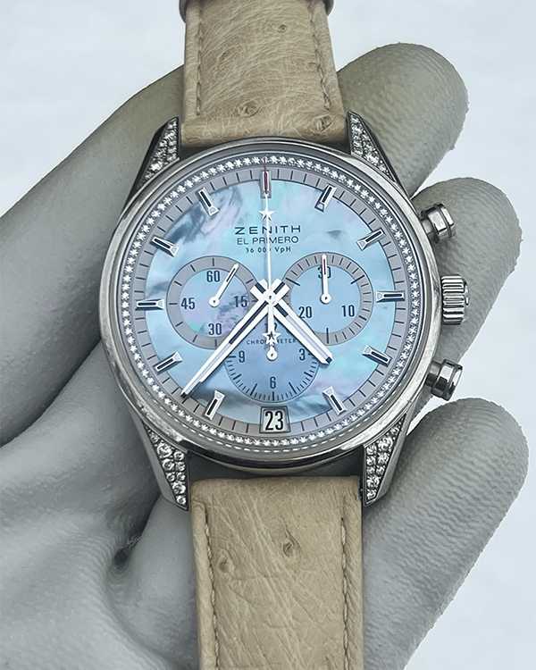 Zenith El Primero Chronomaster Rare Blue Mother of Pearl Dial Factory Diamonds (6.2040.400/21.C501)