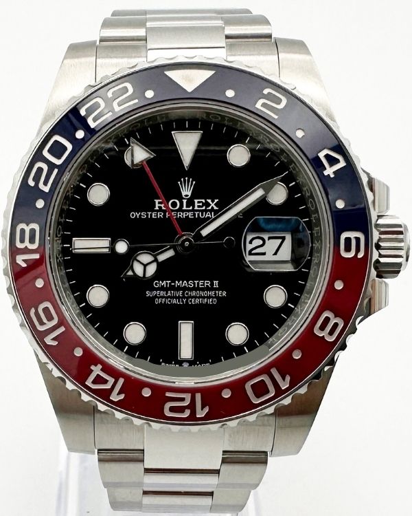 2023 Rolex GMT-II Pepsi Oyster Bracelet Black Dial (126710BLRO)