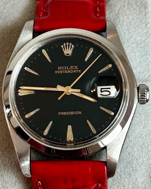 Rolex Oysterdate Precision 34MM Black Dial Leather Strap (6694)