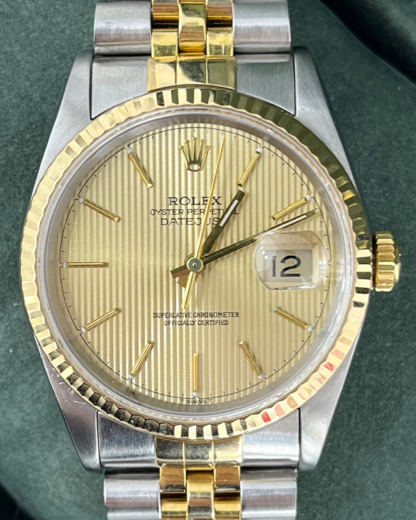 1991 Rolex Datejust 36mm Jubilee Champagne Tapestry Dial (16233)