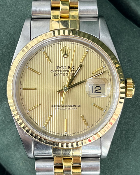 1991 Rolex Datejust 36mm Jubilee Champagne Tapestry Dial (16233