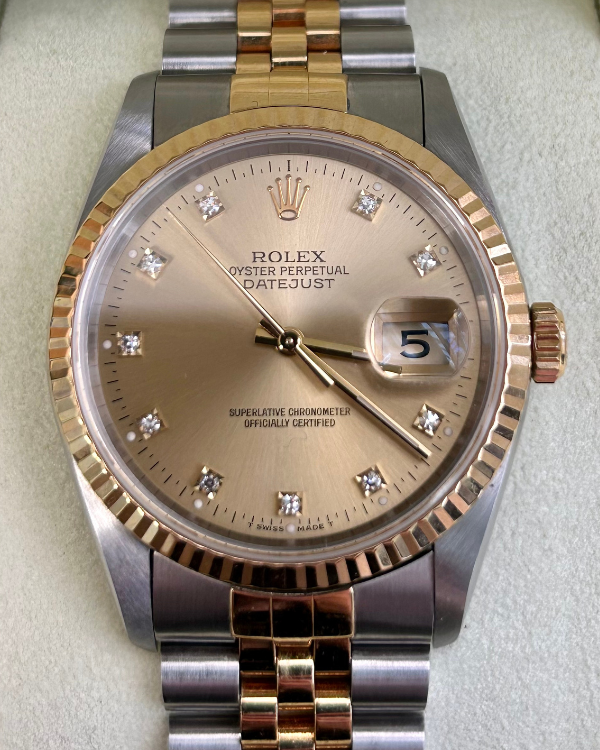 1995 Rolex Datejust 36MM Jubilee Bracelet Steel and Yellow Gold Factory Diamond Dial (16233)