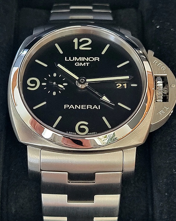 2014 Panerai Luminor GMT 44MM Black Dial Steel Bracelet (PAM00329)