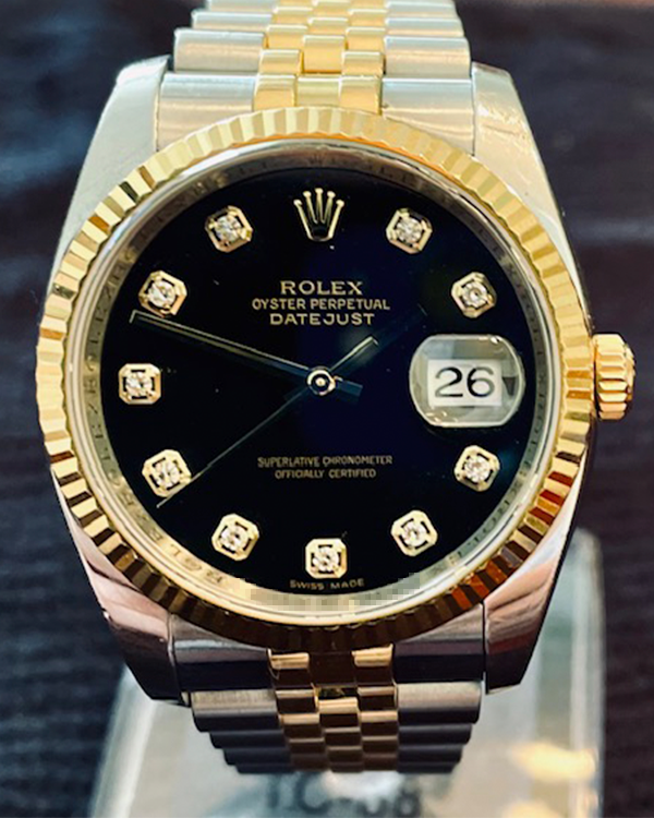 Rolex Datejust 36 Two Tone Jubilee Black Diamond Dial (116233)