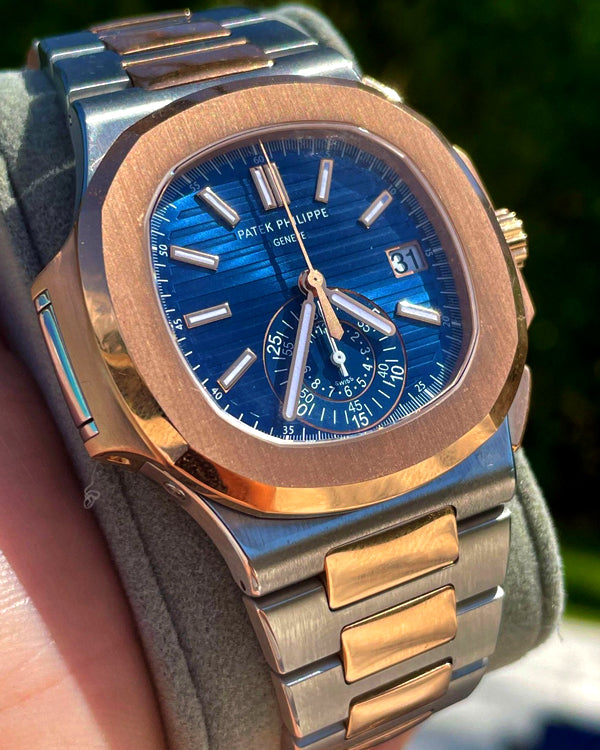 Patek Philippe Nautilus Two Tone Blue Dial Chronograph 5980/1AR