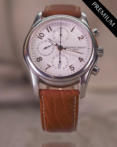 2013 Frederique Constant Runabout Chronograph 43MM White Guilloché Dial Leather Strap (FC-392RV6B6)