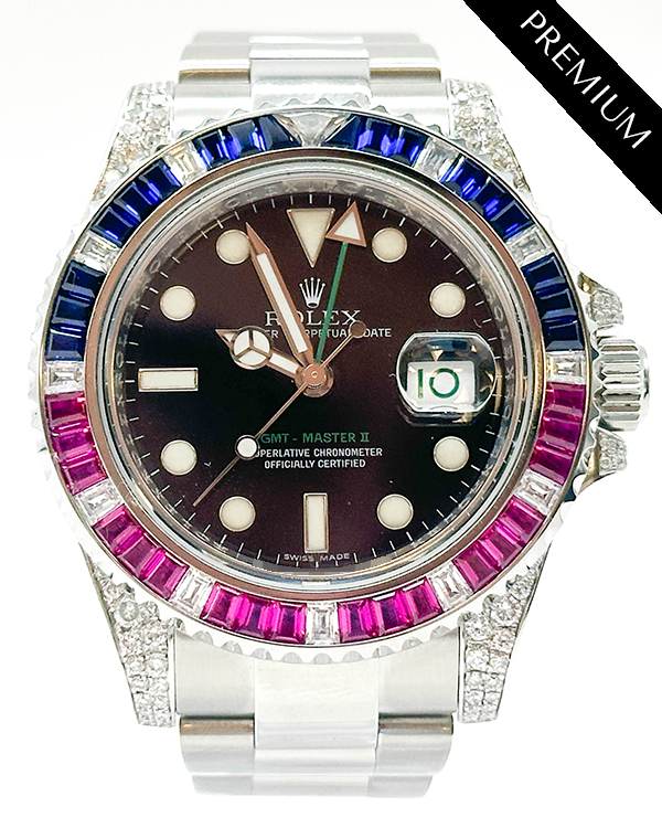 (V Serial) Rolex GMT- Master ll 40MM Aftermarket Bezel Black Dial Steel Bracelet (116710LN)