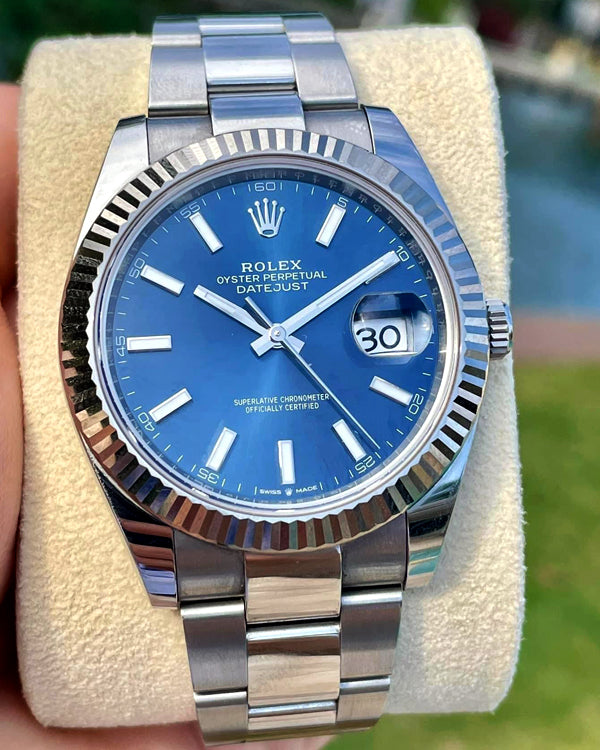 Rolex Datejust 41mm Steel Fluted Oyster Blue Dial