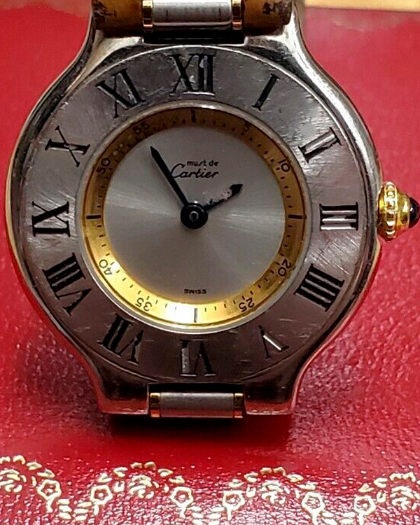 Cartier 21 Must De Cartier Vintage 28X31MM Quartz Silver Dial Leather Strap (1340)