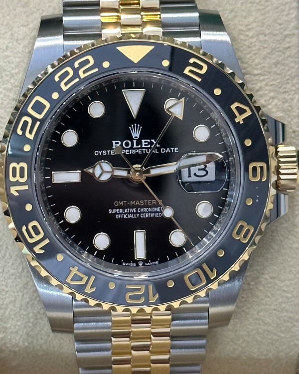 2023 Rolex GMT-Master II 40MM Oystersteel and Yellow Gold Black Dial (126713GRNR)