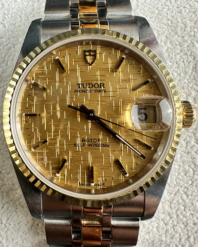 Tudor Prince Date 34MM Champagne "Linen Motif" Dial Two-Tone Bracelet (74033)