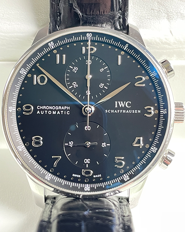 No Reserve - 2010 IWC Portugieser Chronograph 41MM Black Dial Leather Strap (IW371438)