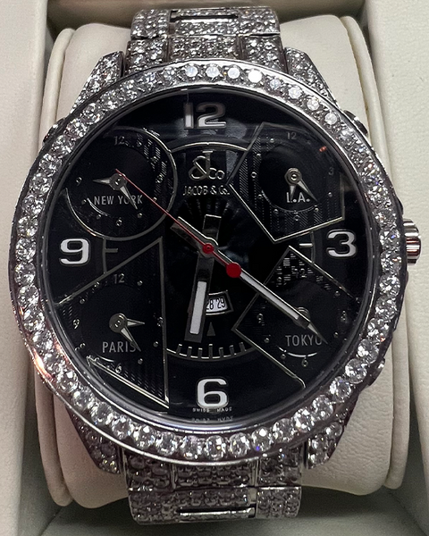Jacob & Co Five Time Zones 47 MM Quartz Steel Diamonds Bracelet